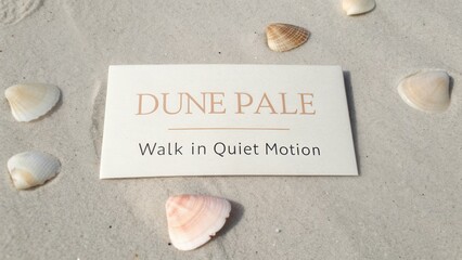 Elegant Minimalist Card Surrounded by Seashells on Sandy Beach with Natural Light for Coastal Inspiration