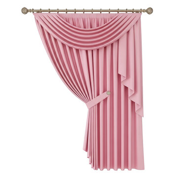 Elegant pink curtain drape with swag isolated on transparent background