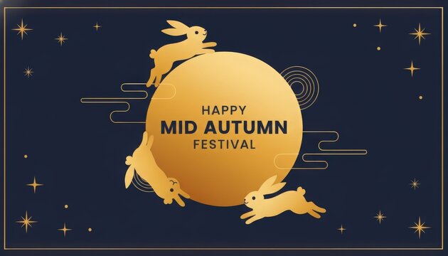 Celebrating the joyous mid autumn festival with a glowing moon and autumn leaves.