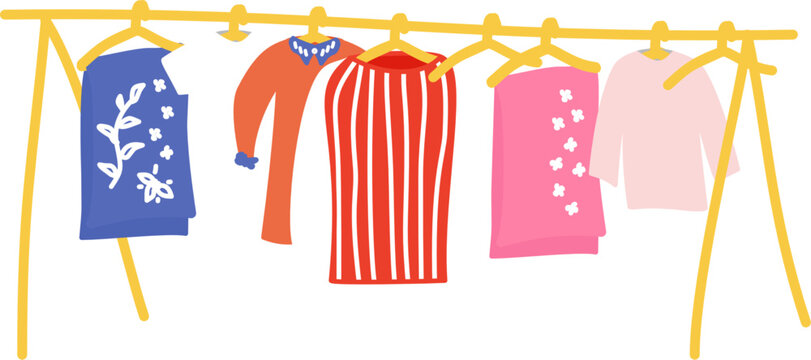 Retail Clothes Rack with Garments on Hangers Illustration