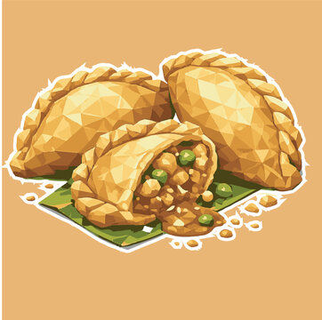karipap with low poly art, eps 10 illustration