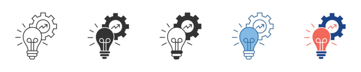 Modern icon set illustrating innovative concepts, strategic development, and problem-solving, combining a lightbulb with a cogwheel for creativity and progress © Muhammad