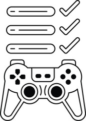 A black and white image of a video game controller with a check mark on it © toonsteb