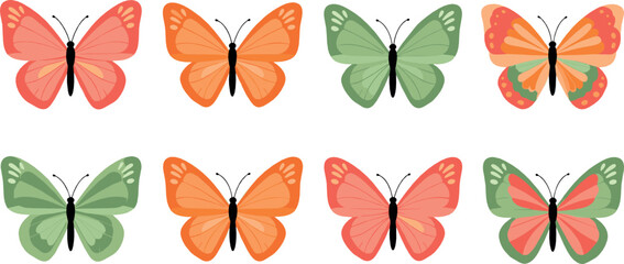 Obraz premium Colorful butterfly vector illustration set with different wing patterns and vibrant spring insect collection