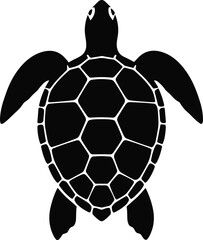 Obraz premium Sea turtle top view vector illustration, geometric shell design artwork, black silhouette marine animal icon, decorative aquatic motif, ocean inspired graphic