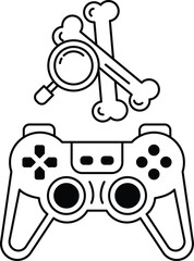 A black and white image of a video game controller with a skull © toonsteb