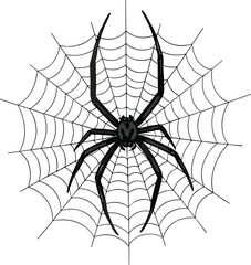 Obraz premium Spider web silhouette vector illustration, stylized design, bold black outline, arachnid animal, graphic icon, creative artwork, isolated shape, educational use