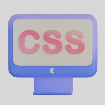 High quality 3D render of a computer monitor displaying the CSS logo representing web styling and frontend design