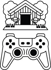 A black and white image of a video game controller and a sheep © toonsteb