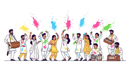 Naklejka premium Joyful Holi Colors and Dholak Dance