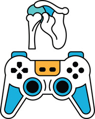 A black and white image of a video game controller with a bone and a heart on it © toonsteb
