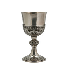 Silver goblet with intricate Celtic isolated on a transparent background