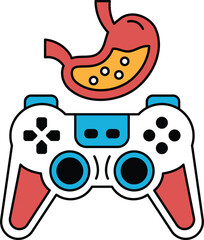 A black and white image of a video game controller with a stomach on top of it © toonsteb
