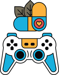 A video game controller with a heart on it and a pill on the right side © toonsteb