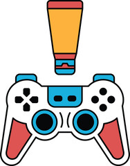 A black and white drawing of a video game controller with a tube of toothpaste o © toonsteb