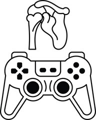 A black and white image of a video game controller with a bone and a heart on it © toonsteb
