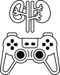 A black and white image of a video game controller with a kidney on the side © toonsteb