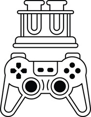 A black and white image of a video game controller with a lab on top of it © toonsteb