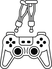 A black and white image of a video game controller with two crutches on top of i © toonsteb