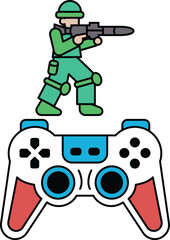 A soldier is standing on top of a video game controller © toonsteb