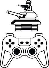 Obraz premium A black and white image of a soldier holding a gun and a tank