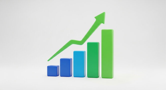 Green arrow graph showing upward trend and growth bars.