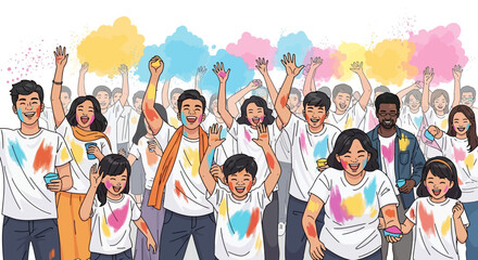 Vibrant Festival Crowd Throws Gulal Powder