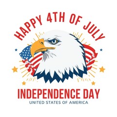 Fototapeta premium Bald eagle celebrating the fourth of july with american flag and fireworks