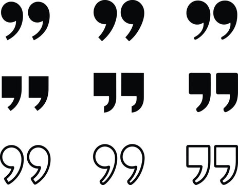 Quotation marks icon set, double quote sign for message, comment, speech bubble and talk, black vector symbols