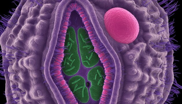 3D Ion-Abrasion Scanning Electron Micrograph Of Ciliary Locomotion Representing Advanced Single Cell Organism Physiology