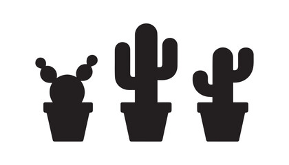 black color cactus set of silhouette vector illustration, solid white background
