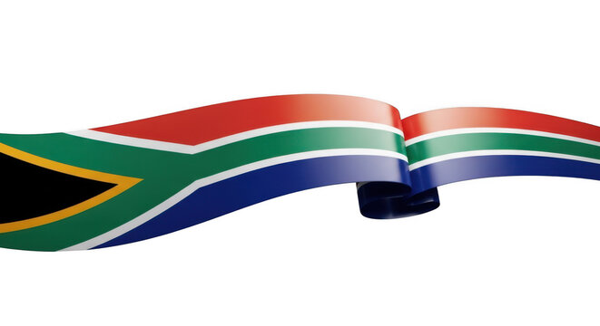 South african flag waving in the wind, symbolizing national pride and identity isolated on transparent background