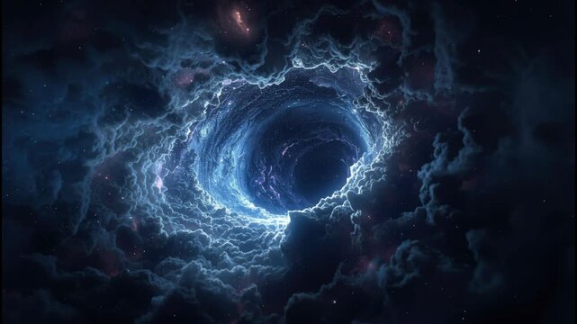 Ethereal vortex cloud whirlpool cosmic space nebula swirling blue luminous depth opening to starry