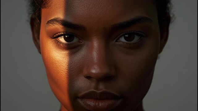 Portrait woman face brown skin warm light dramatic lighting young woman portrait with dramatic warm