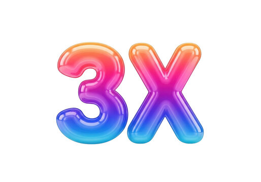 3x symbol with vibrant gradient colors and glossy effect isolated on transparent background