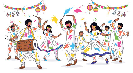 Fototapeta premium Energetic Holi Dance Celebration With Dhol Drums