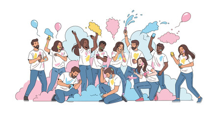 Fototapeta premium Joyful Friends Celebrate Holi With Color Splash