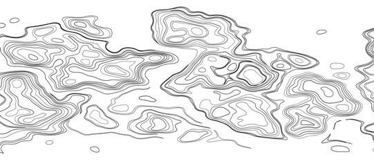 Abstract Monochrome Topographic Map with Intricate Contour Lines &ndash; Seamless Black and White Vector Illustration, Modern Geometric Terrain Pattern, Digital Cartography Inspired Technology Texture.