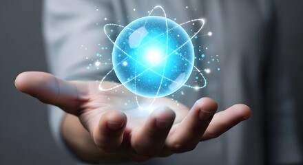 Human hand holding glowing futuristic digital planet innovation technology