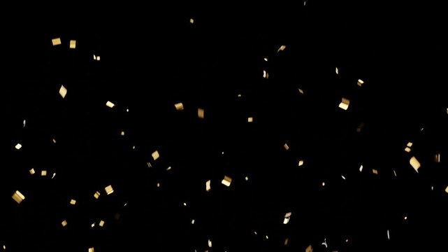 Golden Confetti Animation 4k Loopable Video. gold confetti falling from the sky. gold confetti explosion - 3D rendering overly. Falling confetti Particles animation on Chroma Key.