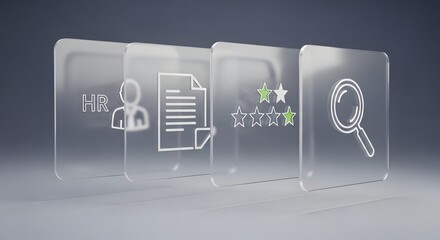 Eco tech business icons set on transparent glass cube 3d render