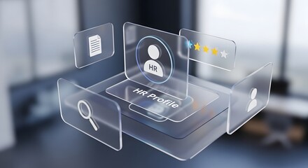HR profile hologram on transparent digital tablet for business