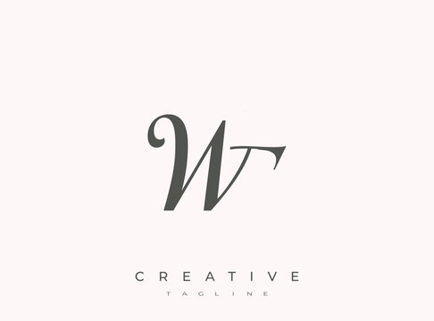 Elegant WT Monogram Logo for Creative Branding, Feminine Calligraphy, Luxury Script and Wedding Stationery Design
