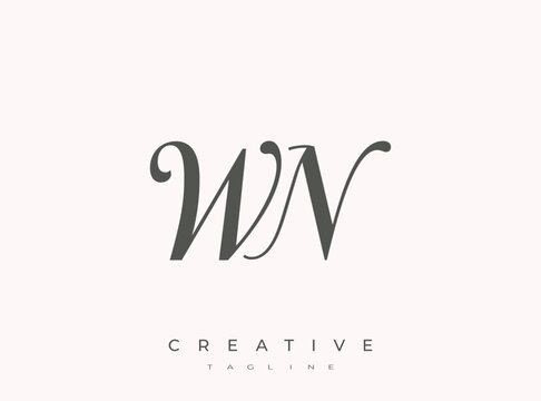 Elegant WN Monogram Logo for Creative Branding, Feminine Calligraphy, Luxury Script and Wedding Stationery Design
