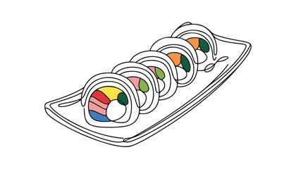 One continuous line illustration of an sushi, isolated on white background. © line
