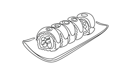 One continuous line illustration of an sushi, isolated on white background. © line