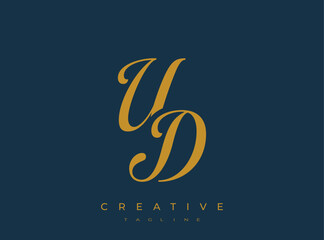 Obraz premium Elegant UD Monogram Logo for Creative Branding, Feminine Calligraphy, Luxury Script and Wedding Stationery Design