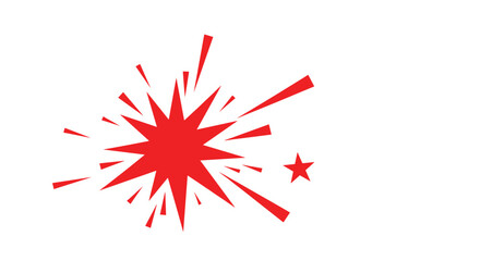 Dynamic red explosion or starburst graphic with sharp points is shown next to a single small red star on a white background.