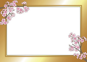 桜の花のフレーム（A4横・フレーム内透過・ゴールド）
