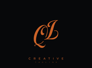 Fototapeta premium Elegant QL Monogram Logo for Creative Branding, Feminine Calligraphy, Luxury Script and Wedding Stationery Design